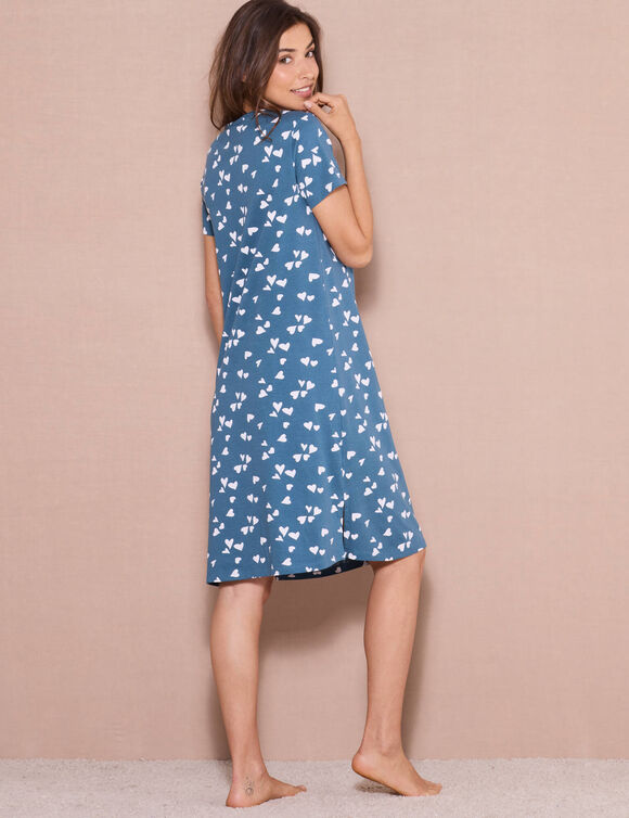 Chemise de nuit courte imprimée "cœurs" (émeraude / blanc) Chemise de nuit courte imprimée "cœurs" (émeraude / blanc)